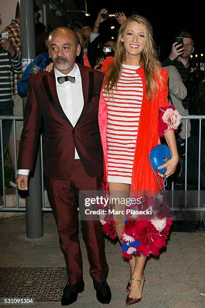 Christian Louboutin and actress Blake Lively arrive to attend the 'Vanity Fair and Chanel' party during the annual 69th Cannes Film Festival at Tetou...