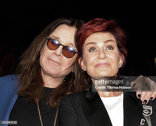 Ozzy Osbourne and Sharon Osbourne attend the Ozzy Osbourne and Corey Taylor special announcement press conference on May 12, 2016 in Hollywood,...