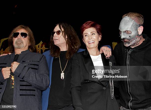Geezer Butler, Ozzy Osbourne, Sharon Osbourne and Corey Taylor attend the Ozzy Osbourne and Corey Taylor special announcement press conference on May...