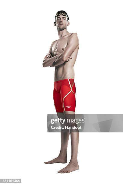 In this handout supplied by Speedo, Ryan Cochrane of Canada is pictured wearing his new Speedo federation swim suit ahead of this years summer of...