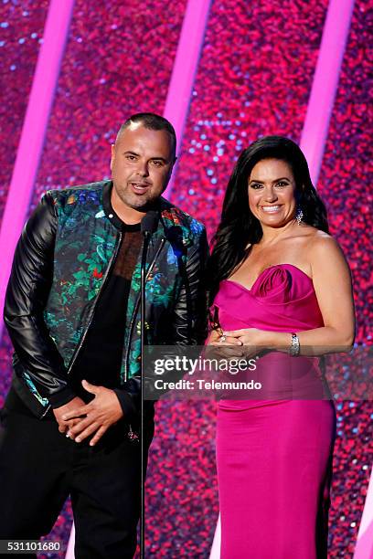 Show -- Pictured: Penelope Menchaca and Juan Magan on stage during the 2014 Billboard Latin Music Awards, from Miami, Florida at the BankUnited...