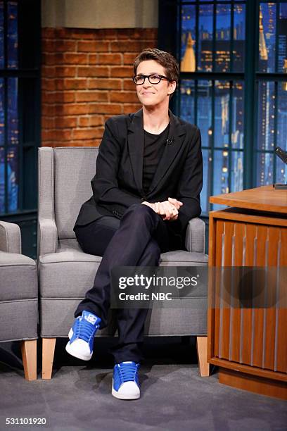 Episode 369 -- Pictured: Political commentator, Rachel Maddow during an interview on May 12, 2016 --