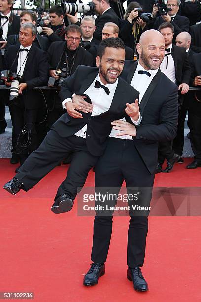 Anouar Toubali and Franck Gastambide attend the 'Money Monster' premiere during the 69th annual Cannes Film Festival at the Palais des Festivals on...
