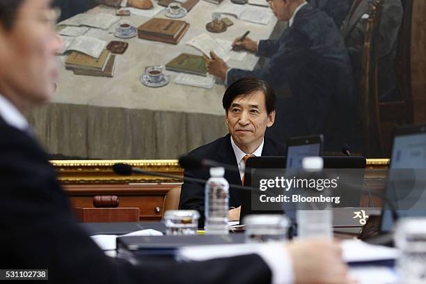 Lee Ju Yeol, governor of the Bank of Korea, attends a monetary policy meeting at the central bank's headquarters in Seoul, South Korea, on Friday,...