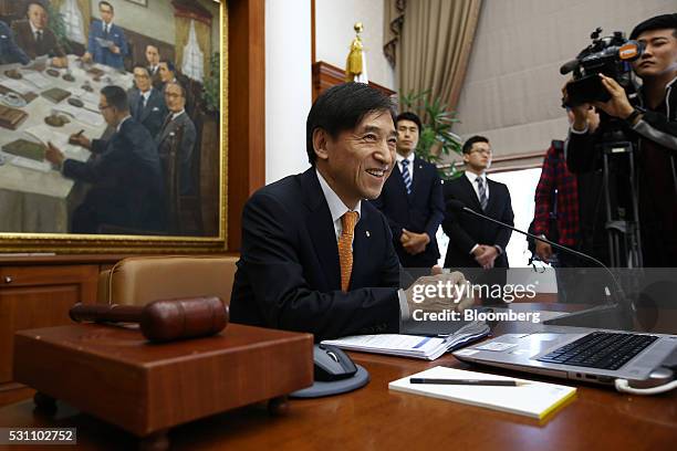 Lee Ju Yeol, governor of the Bank of Korea, attends a monetary policy meeting at the central bank's headquarters in Seoul, South Korea, on Friday,...