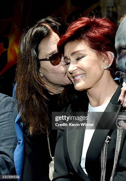 Singer Ozzy Osbourne and wife/manager Sharon Osbourne attend the Ozzy Osbourne and Corey Taylor special announcement at the Hollywood Palladium on...