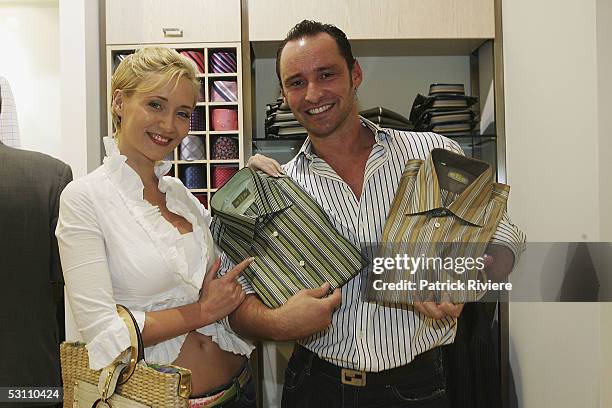 Model Bessie Bardot and husband Geoff Barker attend the opening of the Collezione Elio's flagship store at the Wentworth Connection, Sofitel...