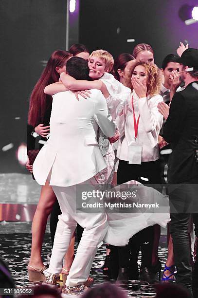 Kim Hnizdo celebrates being Germany's next topmodel during the finals of 'Germany's Next Topmodel' at Coliseo Balear on May 12, 2016 in Palma de...