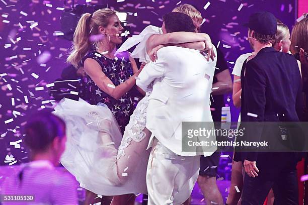 Kim Hnizdo, Heidi Klum and Michael Michalsky during the finals of 'Germany's Next Topmodel' at Coliseo Balear on May 12, 2016 in Palma de Mallorca,...