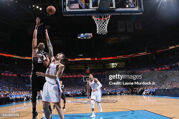 Tim Duncan of the San Antonio Spurs shoots the ball against the Oklahoma City Thunder in Game Six of Western Conference Quarterfinals of the 2016 NBA...