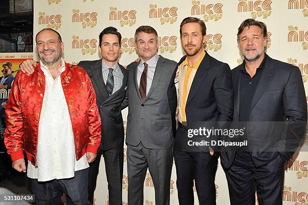 Producer Joel Silver, Matt Bomer, writer/director Shane Black, Ryan Gosling, and Russell Crowe attend "The Nice Guys" New York screening at...