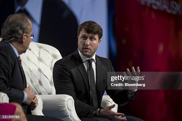 Matthew Heineman, movie director, speaks during the Skybridge Alternatives conference in Las Vegas, Nevada, U.S., on Thursday, May 12, 2016. The SALT...