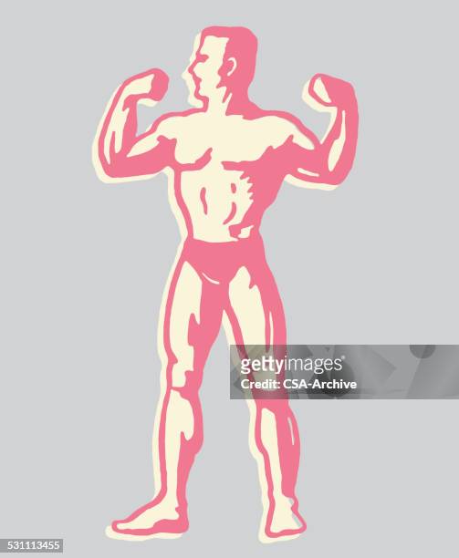 illustrazioni stock, clip art, cartoni animati e icone di tendenza di uomo forzuto flettere - strongman