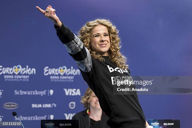 Finalist of the 2016 Eurovision Song Contest Belgian singer Laura Tesoro attends a press conference in Stockholm, Sweden on May 12, 2016.