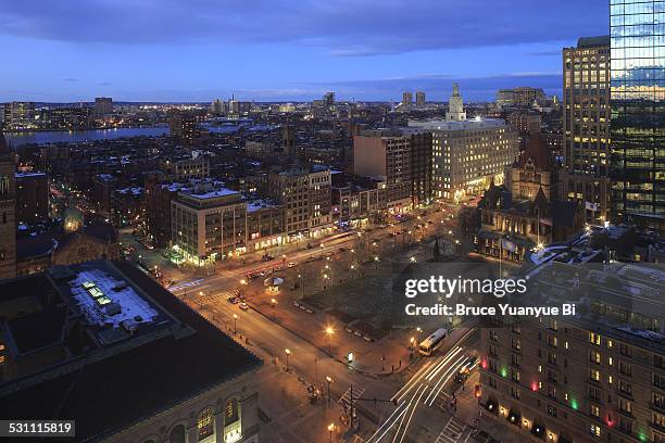 night view of copley square and back bay - boston cityscape stock pictures, royalty-free photos & images