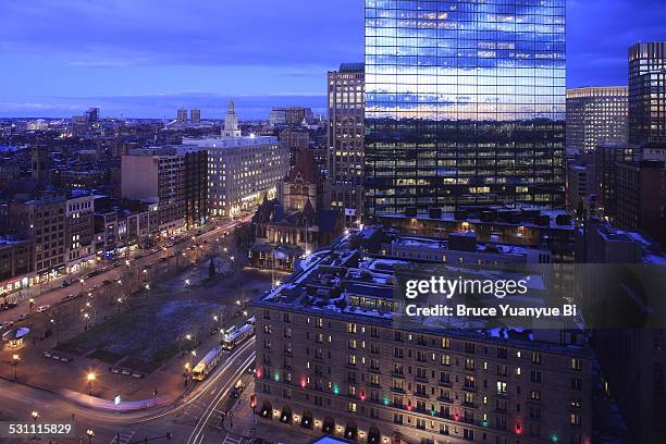 night view of copley square - copley square stock pictures, royalty-free photos & images