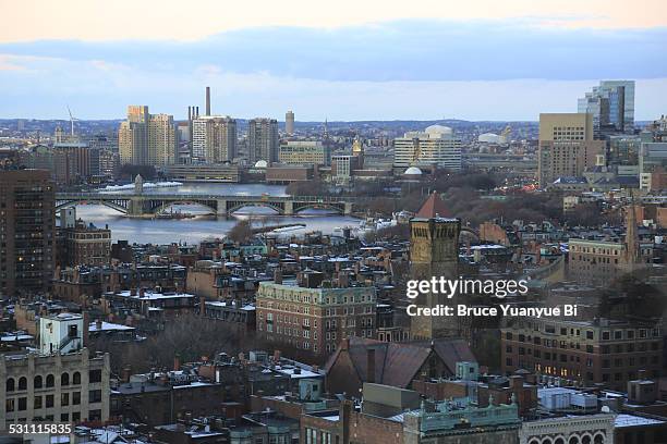 the view of back bay during dusk - cambridge massachusetts stock-fotos und bilder