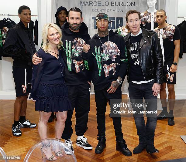 Designer Marcelo Burlon x, artist Tyga and Saks VP and fashion director Eric Jennings attend Tyga Capsule Collection Launch at Saks Fifth Avenue on...