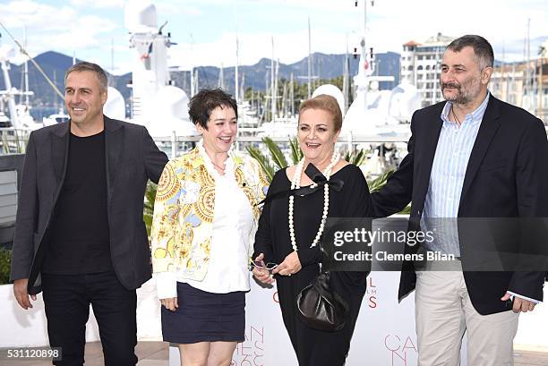 Mimi Branescu, Anca Puiu, Dana Dogaru, and Cristi Puiu attend the "Sieranevada" photocall during the 69th annual Cannes Film Festival at the Palais...