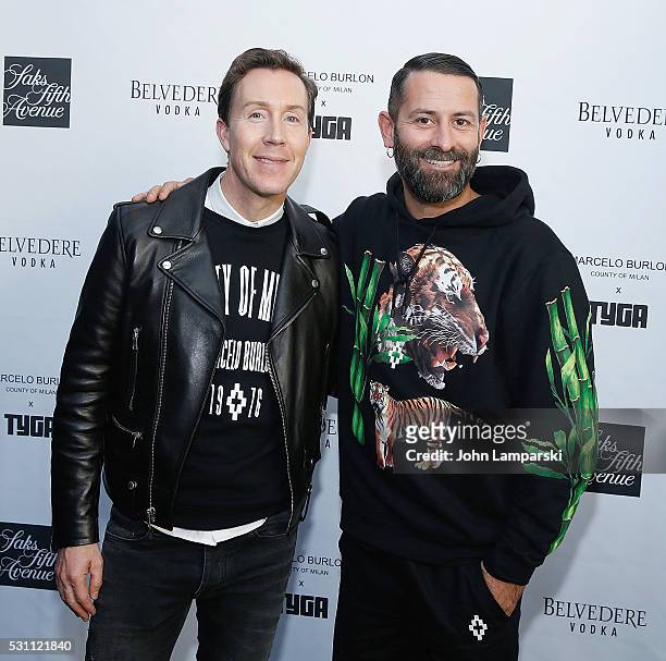 Saks VP Eric Jennings and Designer Marcelo Burlon attend Tyga's Capsule Collection Launch Party at The Blond at 11 Howard Hotel on May 12, 2016 in...