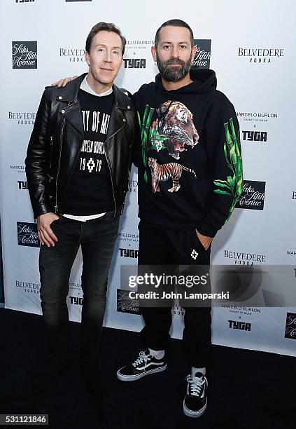 Saks VP Eric Jennings and Designer Marcelo Burlon attend Tyga's Capsule Collection Launch Party at The Blond at 11 Howard Hotel on May 12, 2016 in...