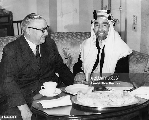 King Abdullah I of Jordan in conference with British Foreign Secretary Ernest Bevin at the Hyde Park Hotel in London, 22nd August 1949.