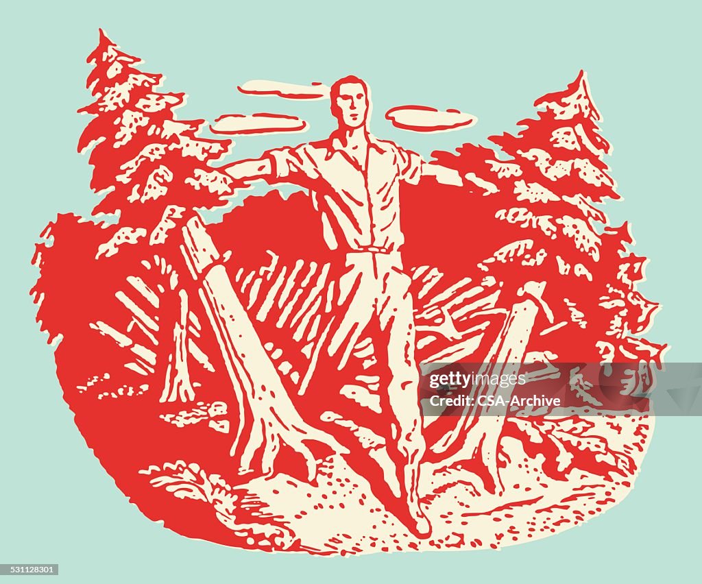 Man Knocking Down Pine Trees