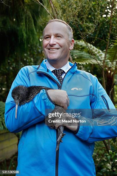 Prime Minister John Key holds 'Mighty Dash', Rainbow Springs 1,500th Kiwi chick during his visit to Ngai Tahu Tourism's Rainbow Springs on May 13,...