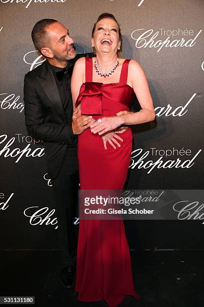 Caroline Scheufele and Mohieb Dahabieh arrive at the Chopard Trophy Ceremony at the annual 69th Cannes Film Festival at Hotel Martinez on May 12,...