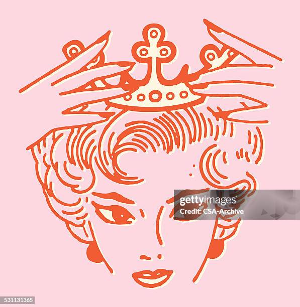 woman placing crown on her head - prom queen stock illustrations