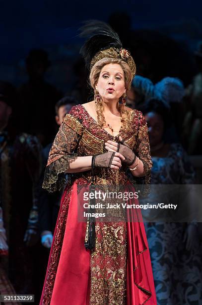 American soprano Renee Fleming performs at the final dress rehearsal prior to the premiere of the new Metropolitan Opera/Susan Stroman production of...