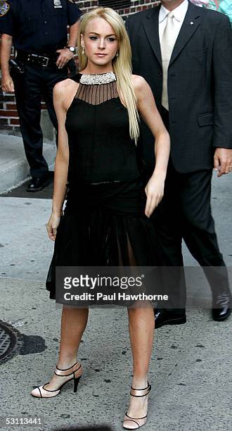 Actress Lindsay Lohan stops by the "Late Show with David Letterman" June 21, 2005 in New York City.