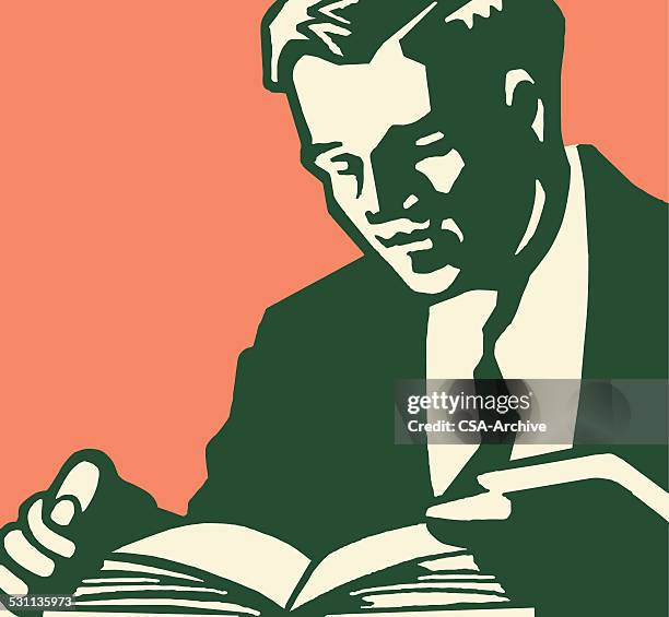 man reading a book - man close up face stock illustrations