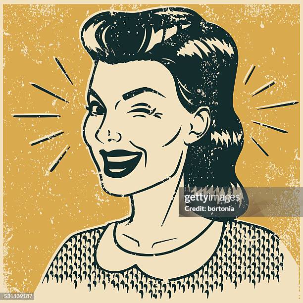 illustrations, cliparts, dessins animés et icônes de rétro femme faire un clin d'oeil - clin doeil femme