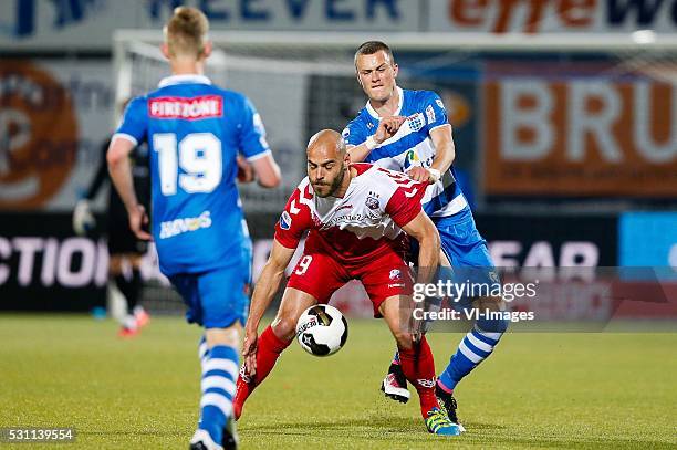 Rick Dekker of PEC Zwolle, Ruud Boymans of FC Utrecht , Thomas Lam of PEC Zwolle during the Europa League Play-offs match between PEC Zwolle and FC...