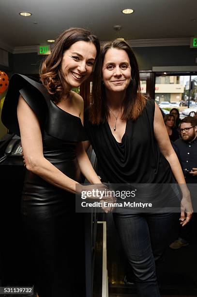 Actress Ayelet Zurer and producer Julie Lynn arrive at a screening of Broad Green Pictures' 'Last Days In The Desert' at Laemmle Royal Theatre on May...