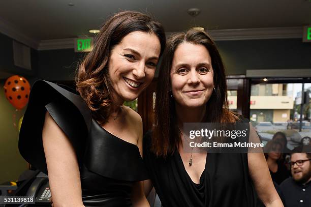 Actress Ayelet Zurer and producer Julie Lynn arrive at a screening of Broad Green Pictures' 'Last Days In The Desert' at Laemmle Royal Theatre on May...