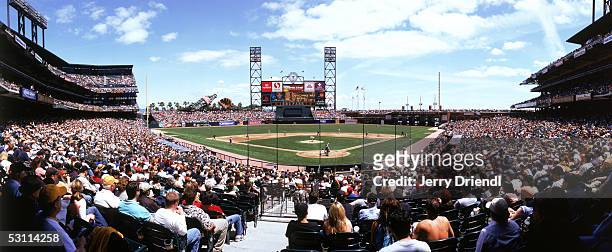 Panoramic view of SBC Park from behind home plate lower level during a game between the Washington Nationals and the San Francisco Giants on May 7,...