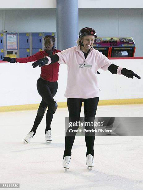 Beauty queen Belinda Green attends a training session in preparation for the new TV series "Skating On Thin Ice" at the Sydney Ice Arena on June 22,...
