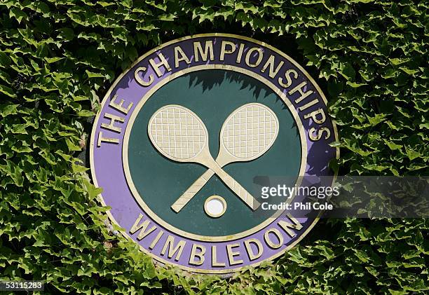 The Championships logo is seen on the third day of the Wimbledon Lawn Tennis Championship on June 22, 2005 at the All England Lawn Tennis and Croquet...
