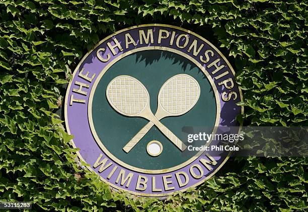 The Championships logo is seen on the third day of the Wimbledon Lawn Tennis Championship on June 22, 2005 at the All England Lawn Tennis and Croquet...