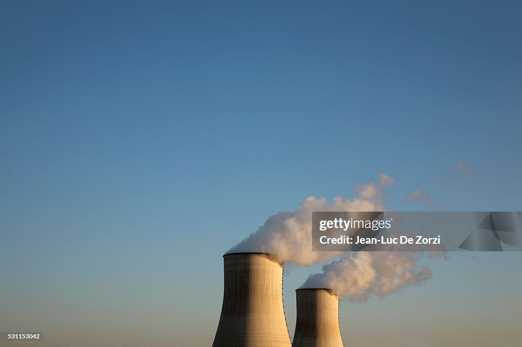 Nuclear reactors against blue sky