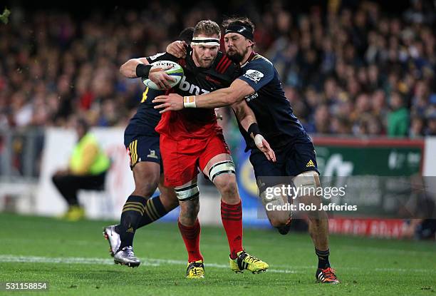 Kieran Read of the Crusaders on the charge during the round twelve Super Rugby match between the Highlanders and the Crusaders at Forsyth Barr...