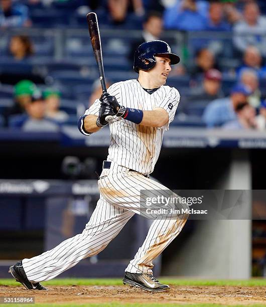 Dustin Ackley of the New York Yankees in action against the Kansas City Royals at Yankee Stadium on May 9, 2016 in the Bronx borough of New York...