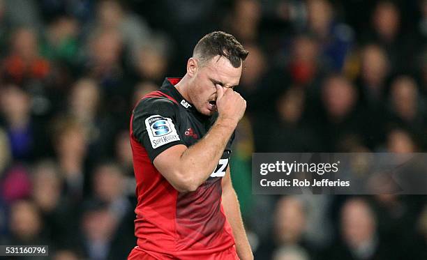 Dejected Israel Dagg of the Crusaders after their loss to the Highlanders during the round twelve Super Rugby match between the Highlanders and the...