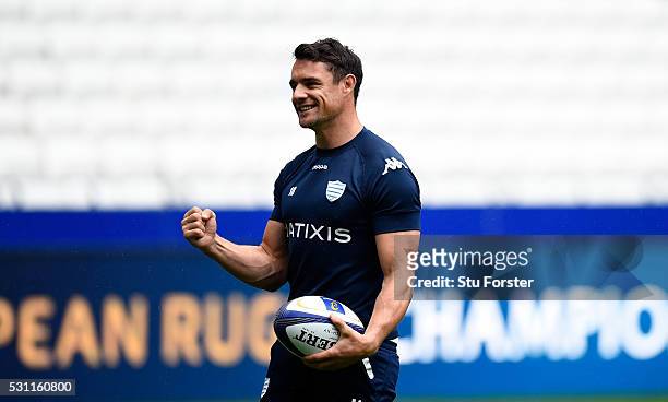 Dan Carter of Racing reacts during the Racing 92 Captain's Run ahead of the European Rugby Champions Cup Final against Saracens at Grande Stade de...