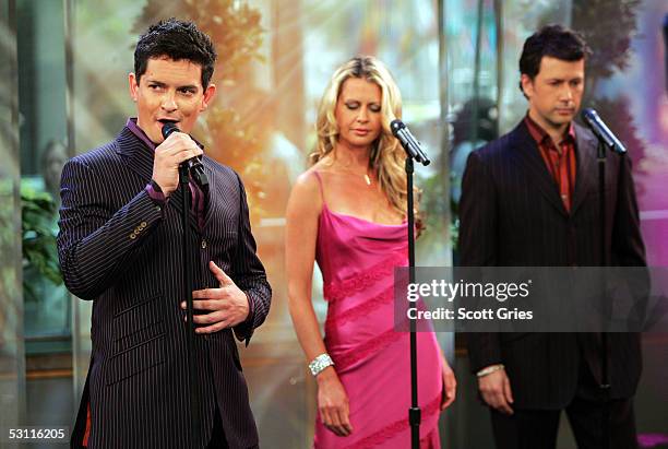 Nick Garrett, Jo Appleby, and David Habbin of the opera band Amici Forever perform during The Today Show in the NBC Today Show Studios in Rockefeller...