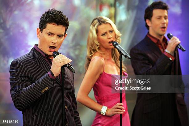 Nick Garrett, Jo Appleby, and David Habbin of the opera band Amici Forever perform during The Today Show in the NBC Today Show Studios in Rockefeller...