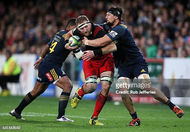 Kieran Read of the Crusaders on the charge during the round twelve Super Rugby match between the Highlanders and Crusaders at Forsyth Barr Stadium,...