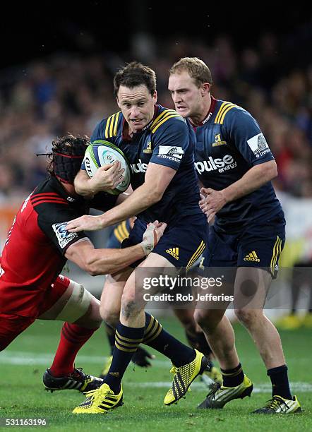 Ben Smith of the Highlanders on the attack during the round twelve Super Rugby match between the Highlanders and Crusaders at Forsyth Barr Stadium,...